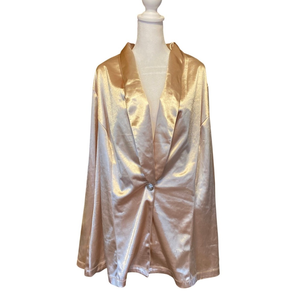 Rose Gold Satin Shawl Collar Single Button Blazer 2X NWT Formal Work Preppy Fem - Picture 2 of 5